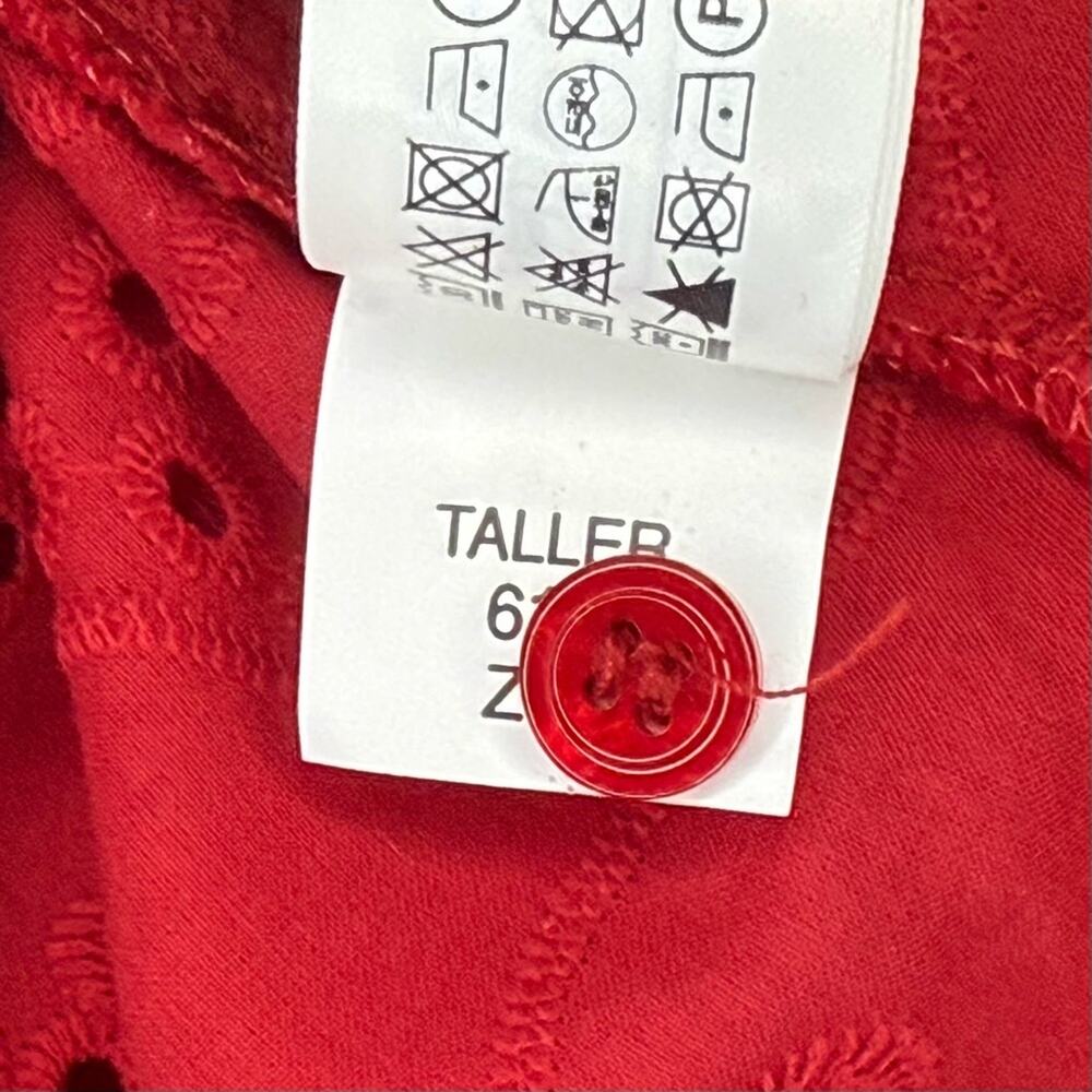 ZARA NEW Boho Hippie Western Eyelet Red Cotton Blouse Button-Up Small - Picture 6 of 10